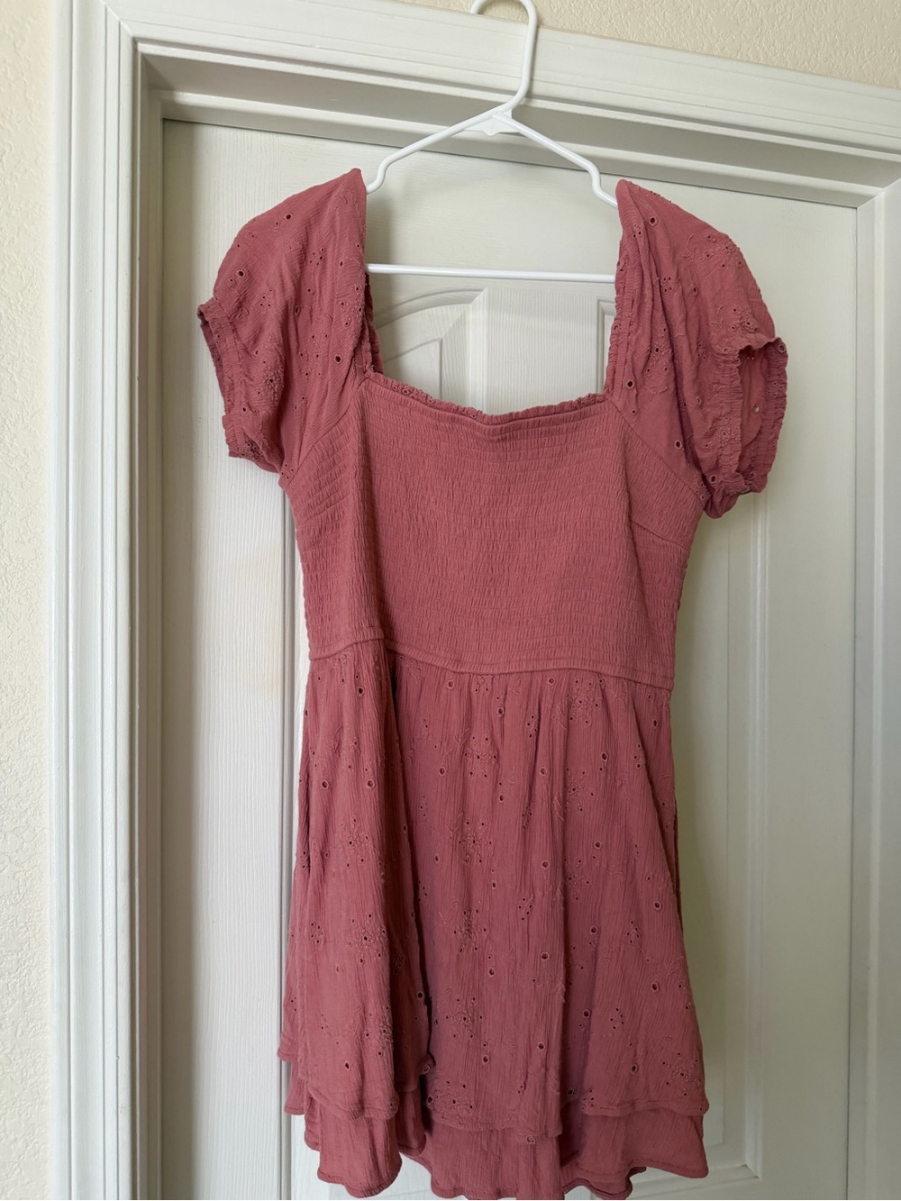 Hollister blush pink Eyelet Puff Sleeve romper